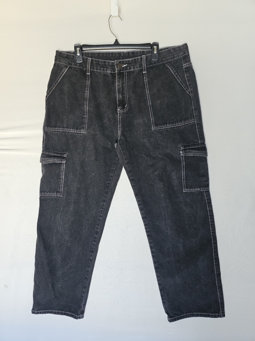 Manfinity Black Contrast Stitch Cargo Jeans XXL - Picture 2 of 15